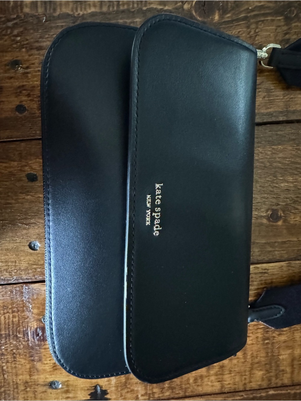 kate spade Black Leather Crossbody Bag with Gold Logo